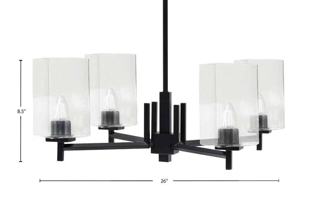 Franklin Four Light Chandelier in Matte Black with Square Clear Bubble Shade