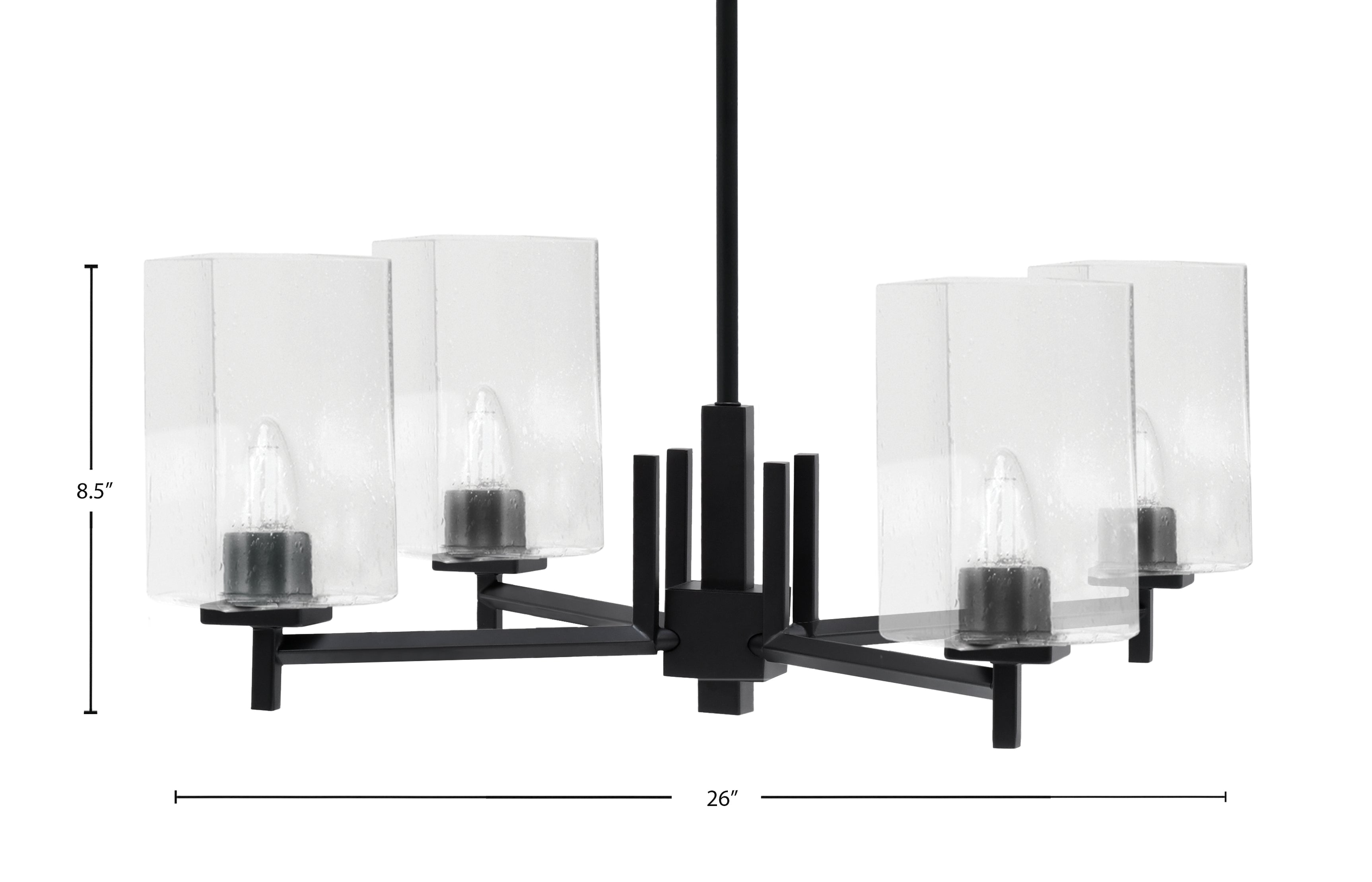 Franklin Four Light Chandelier in Matte Black with Square Clear Bubble Shade