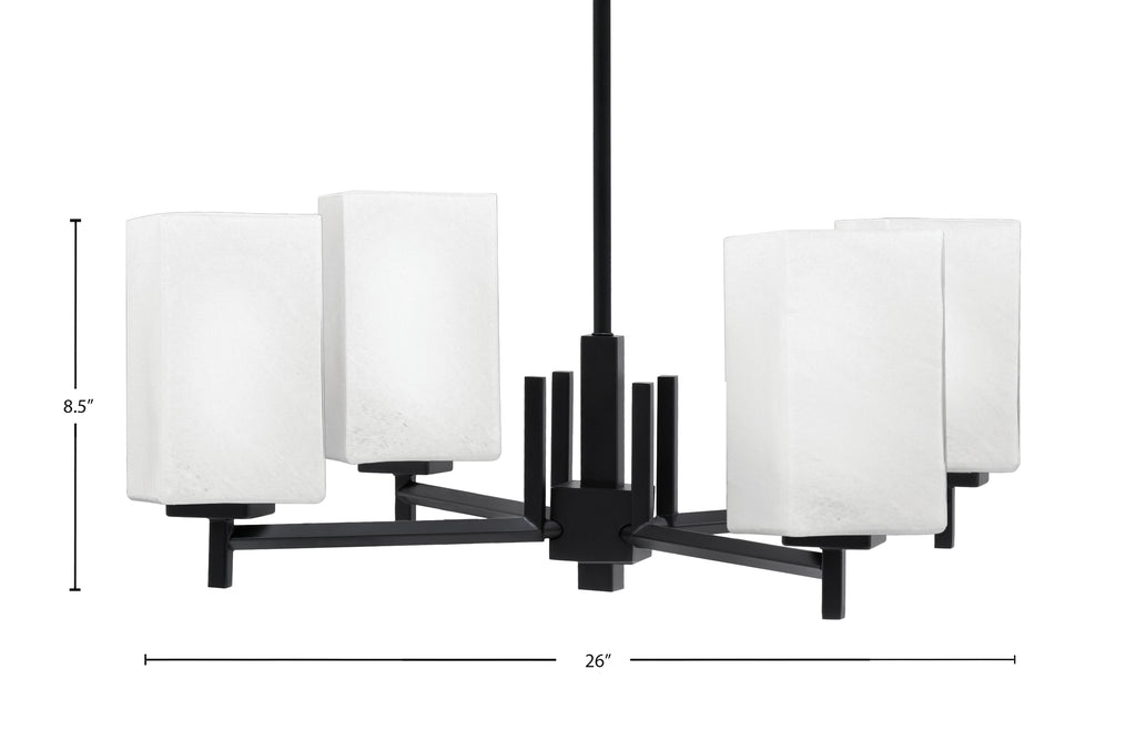 Franklin Four Light Chandelier in Matte Black with Square White Muslin Shade