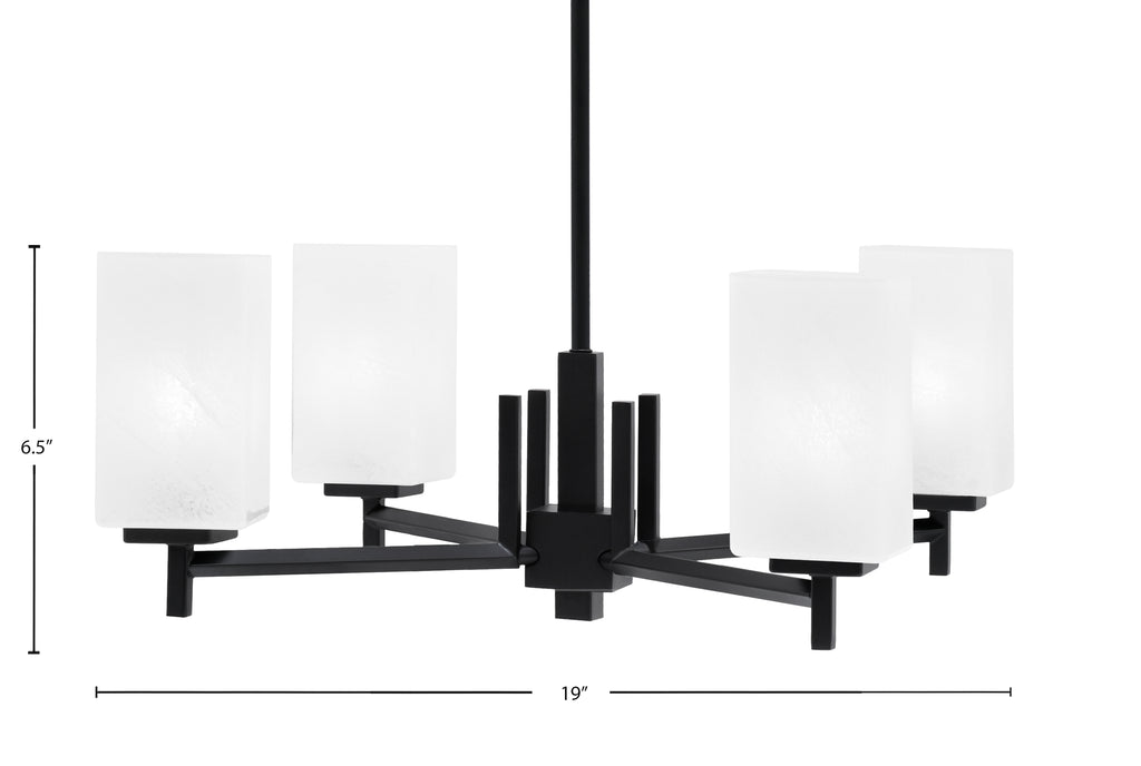 Franklin Four Light Chandelier in Graphite with Square White Marble Shade