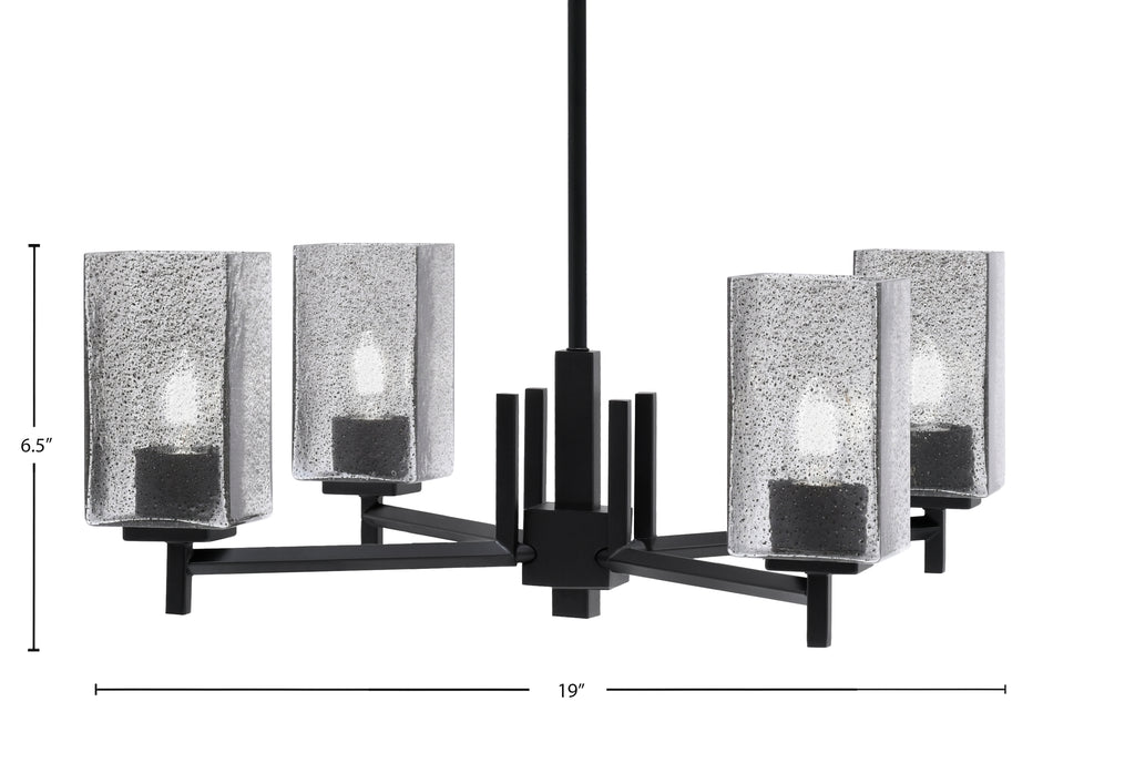 Franklin Four Light Chandelier in Graphite with Square Smoke Bubble Shade
