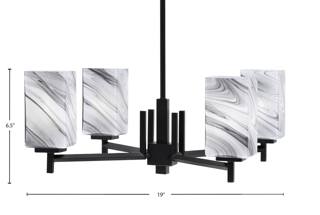 Franklin Four Light Chandelier in Graphite with Square Onyx Swirl Shade