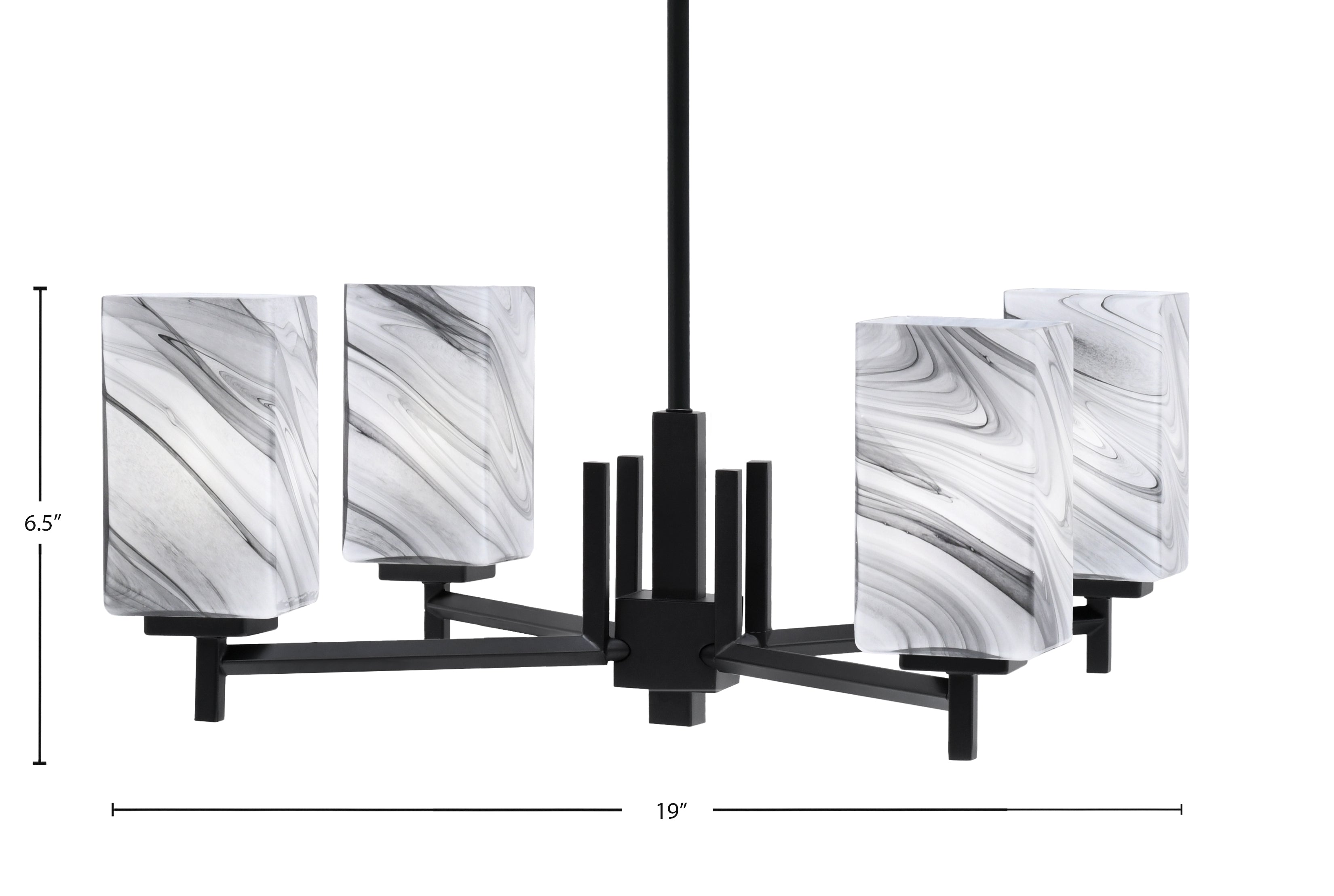 Franklin Four Light Chandelier in Graphite with Square Onyx Swirl Shade