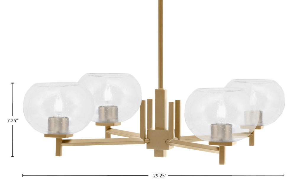 Franklin Four Light Chandelier in New Age Brass with Clear Bubble Shade
