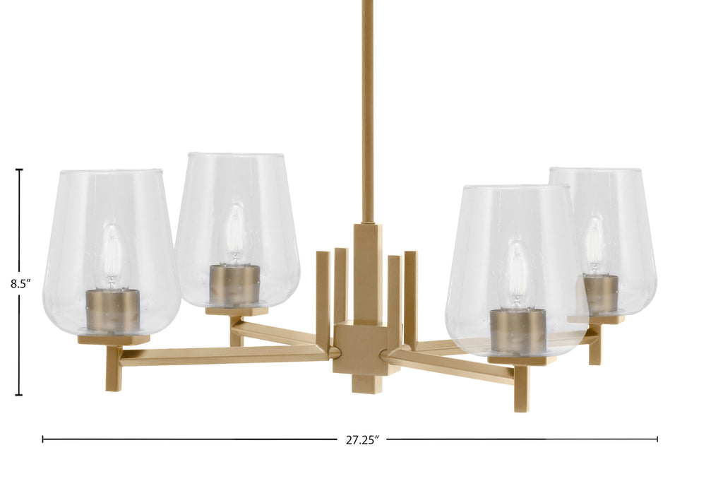 Franklin Four Light Chandelier in New Age Brass with Clear Bubble Shade
