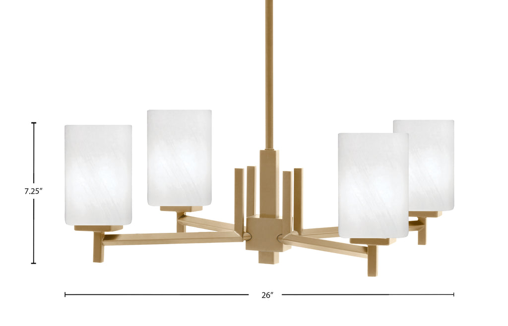Franklin Four Light Chandelier in New Age Brass with White Marble Shade