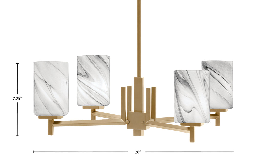 Franklin Four Light Chandelier in New Age Brass with Onyx Swirl Shade