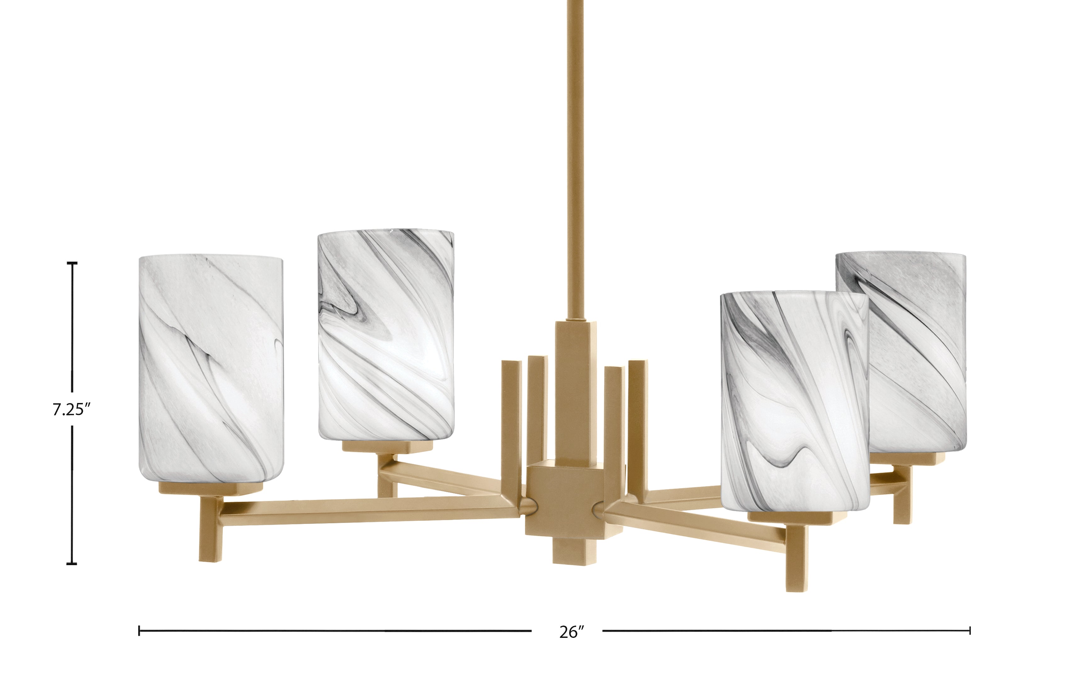 Franklin Four Light Chandelier in New Age Brass with Onyx Swirl Shade