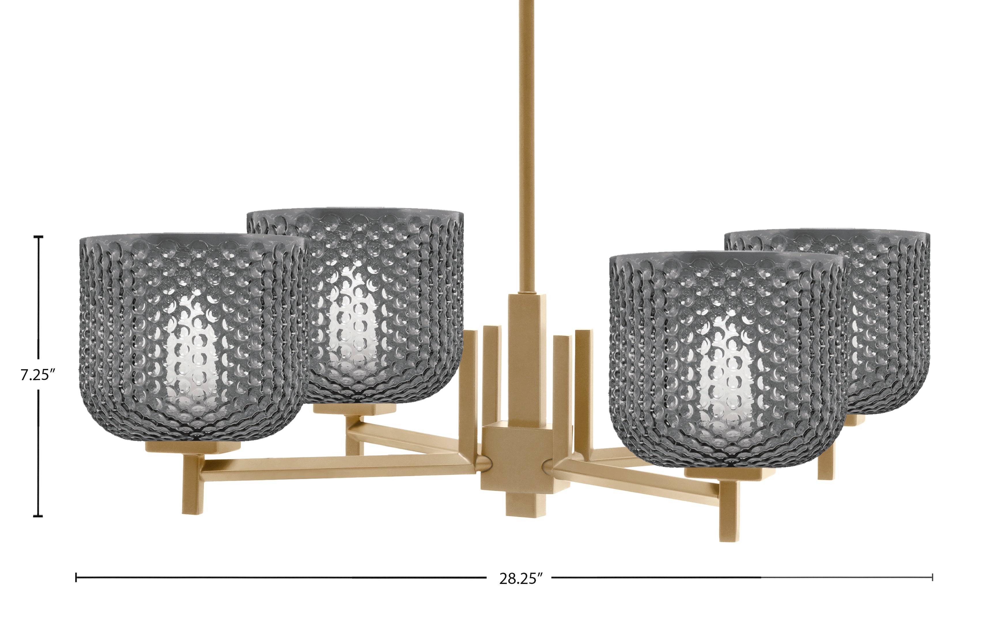 Franklin Four Light Chandelier in New Age Brass with Smoke Textured Shade