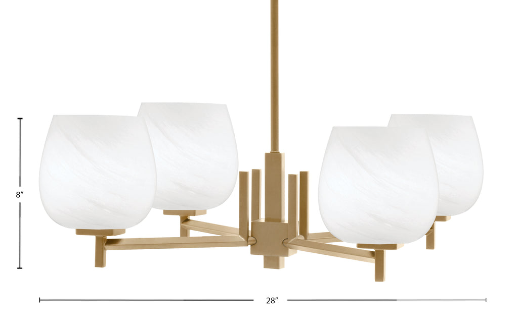Franklin Four Light Chandelier in New Age Brass with White Marble Shade