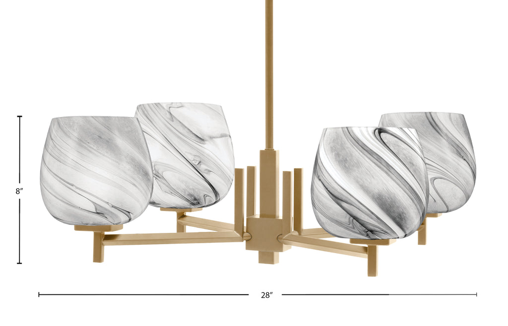 Franklin Four Light Chandelier in New Age Brass with Onyx Swirl Shade