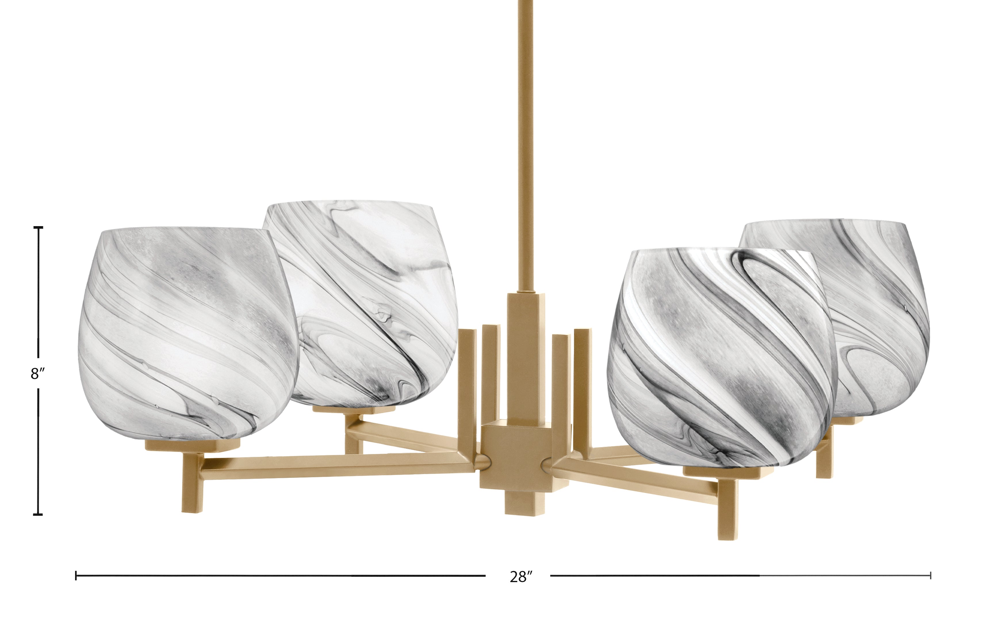 Franklin Four Light Chandelier in New Age Brass with Onyx Swirl Shade