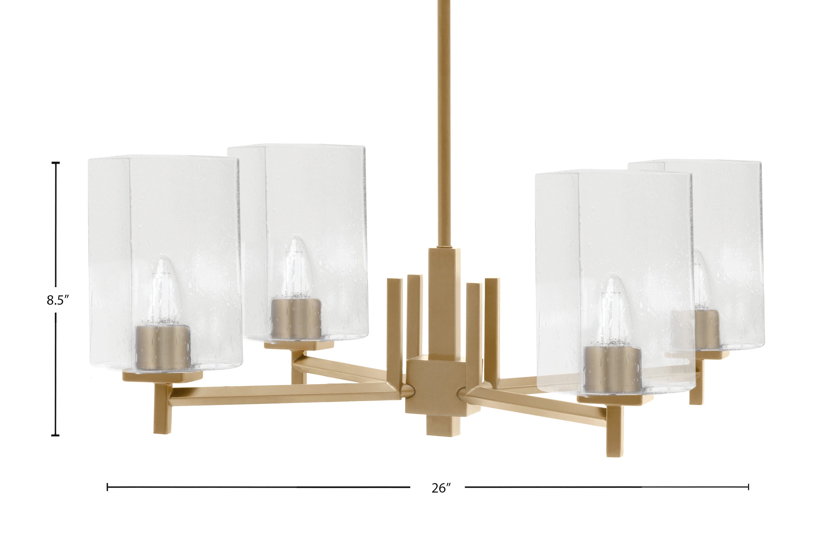 Franklin Four Light Chandelier in New Age Brass with Square Clear Bubble Shade