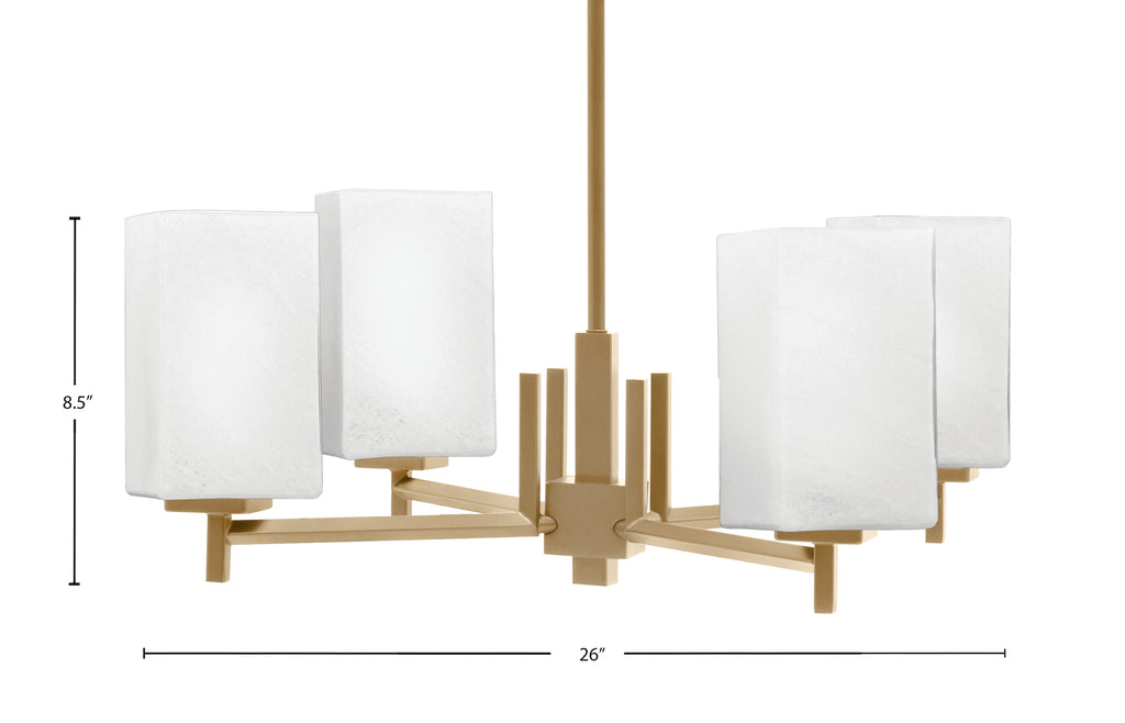 Franklin Four Light Chandelier in New Age Brass with Square White Muslin Shade