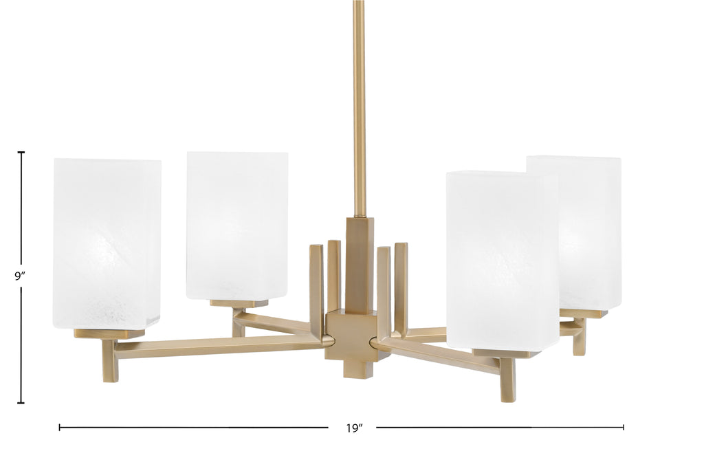 Franklin Four Light Chandelier in New Age Brass with Square White Marble Shade