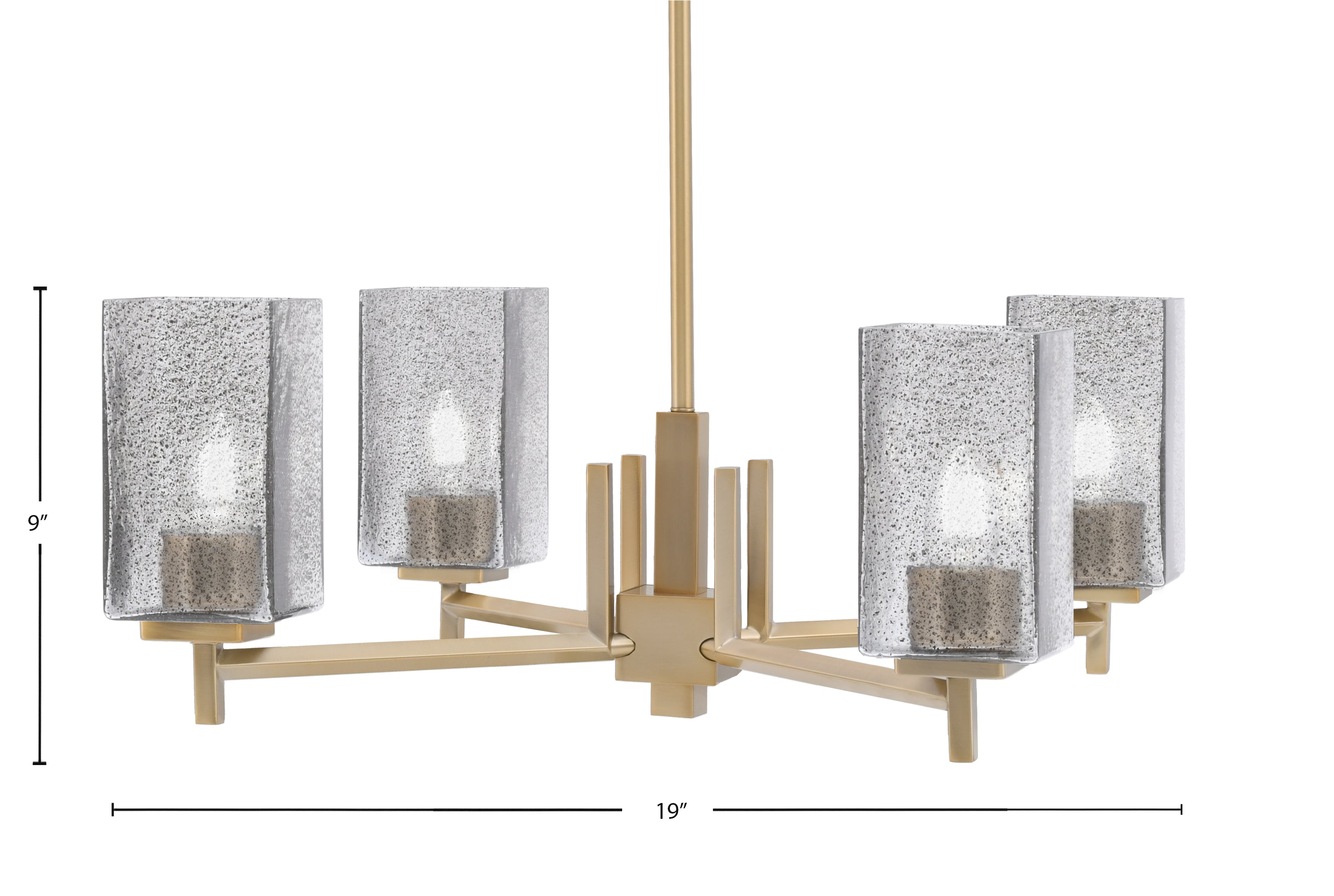 Franklin Four Light Chandelier in New Age Brass with Square Smoke Bubble Shade