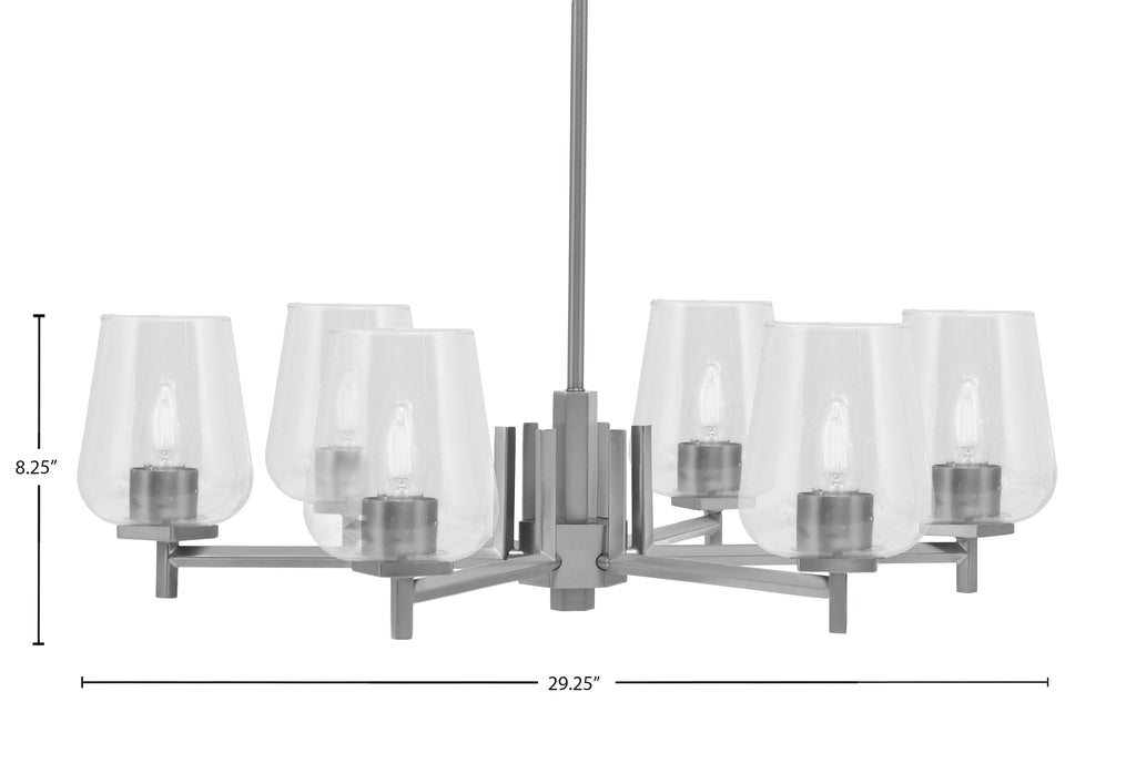 Franklin Six Light Chandelier in Graphite with Clear Bubble Shade