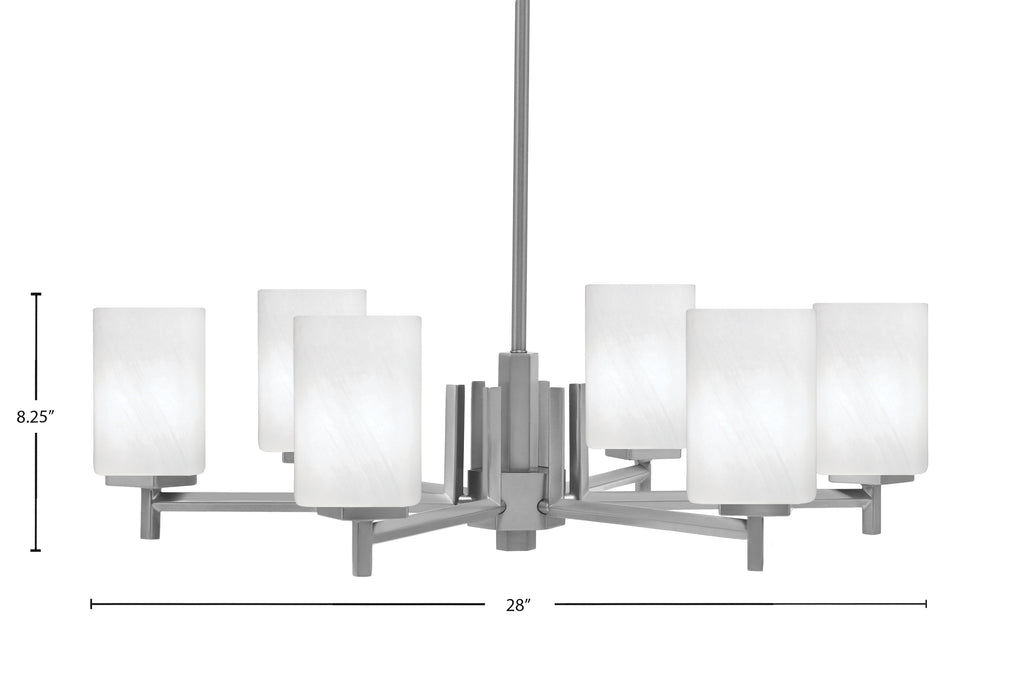 Franklin Six Light Chandelier in Graphite with White Marble Shade