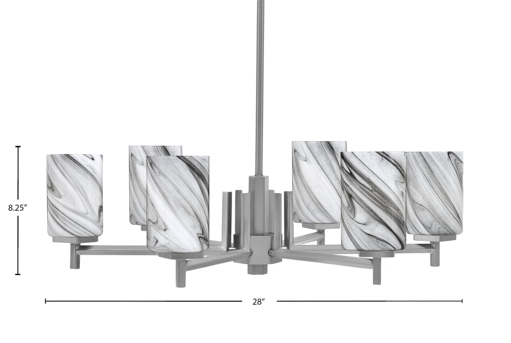 Franklin Six Light Chandelier in Graphite with Onyx Swirl Shade