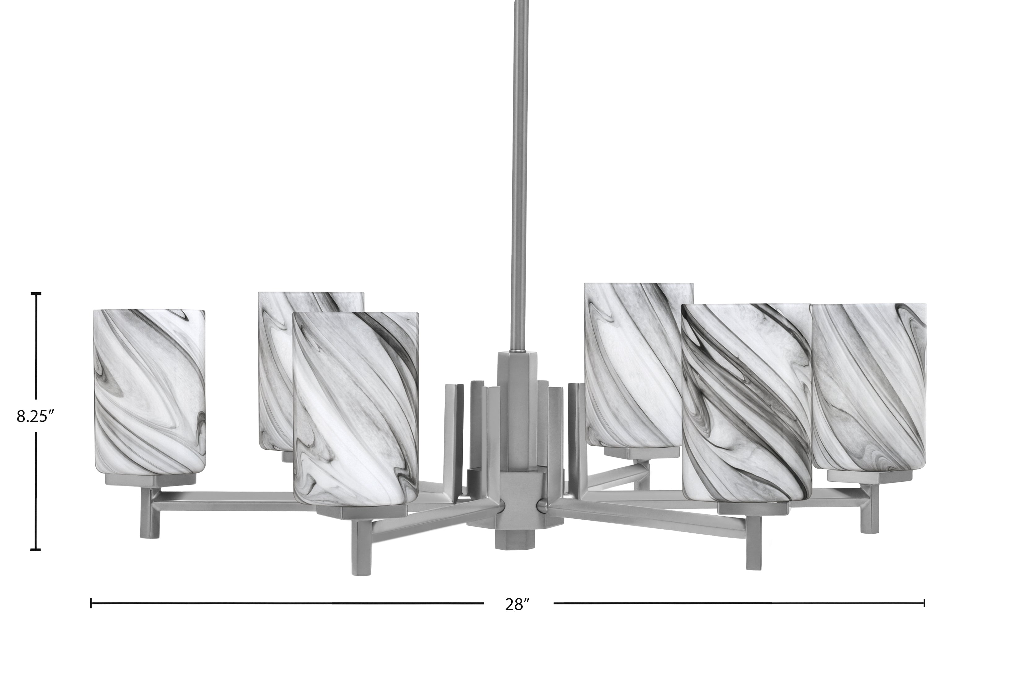 Franklin Six Light Chandelier in Graphite with Onyx Swirl Shade