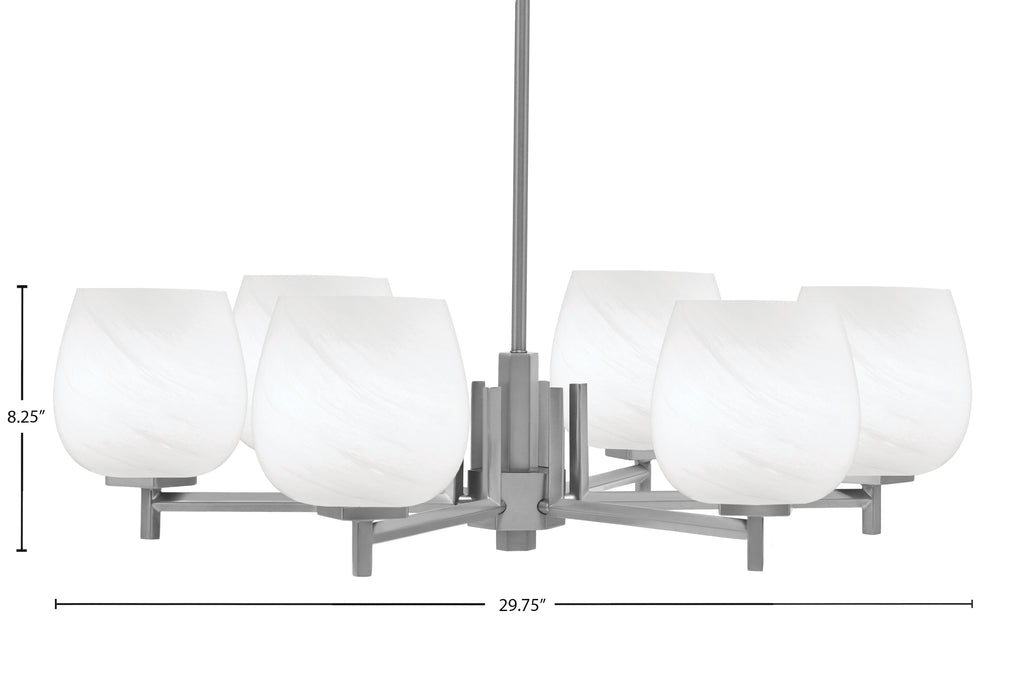 Franklin Six Light Chandelier in Graphite with White Marble Shade