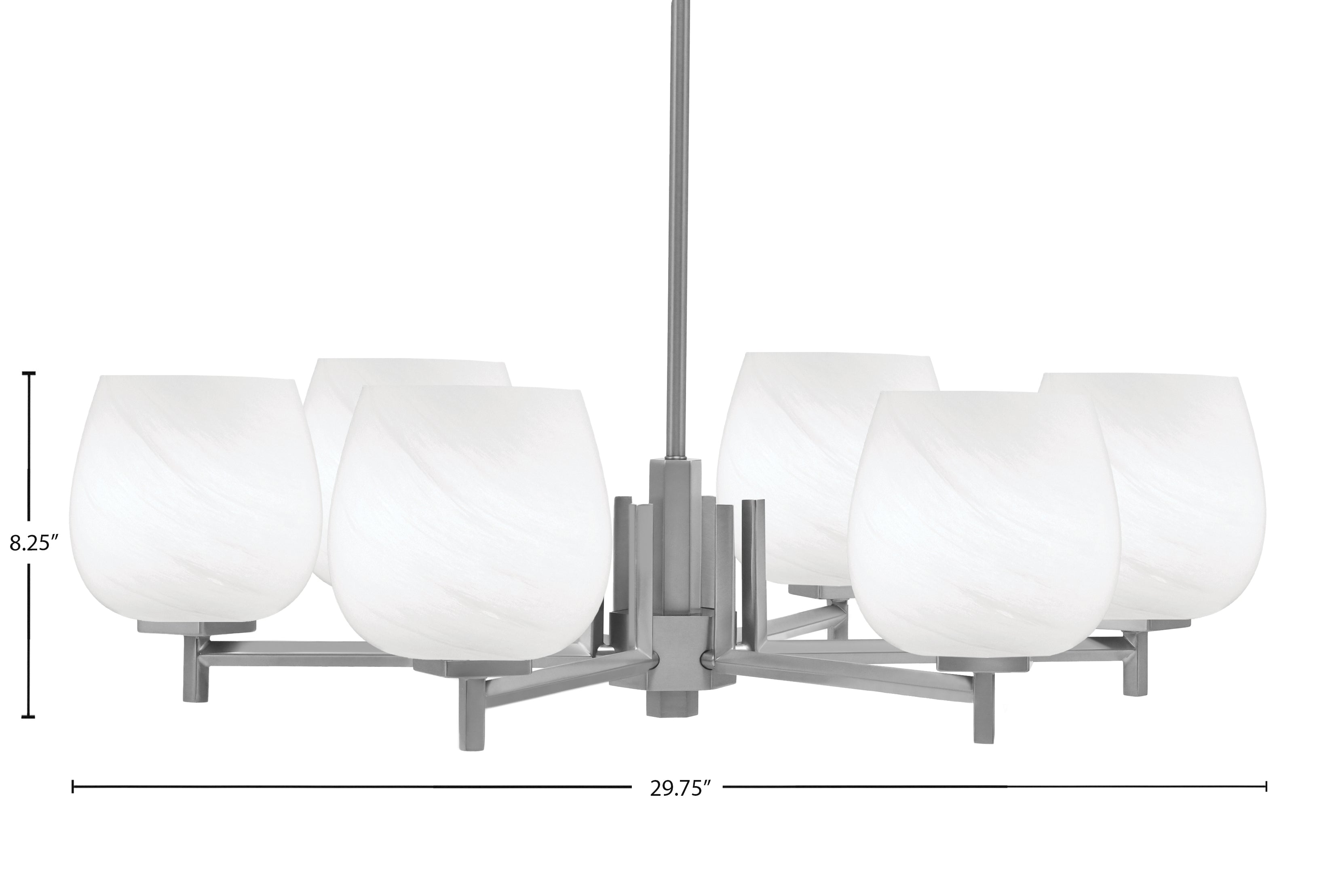 Franklin Six Light Chandelier in Graphite with White Marble Shade