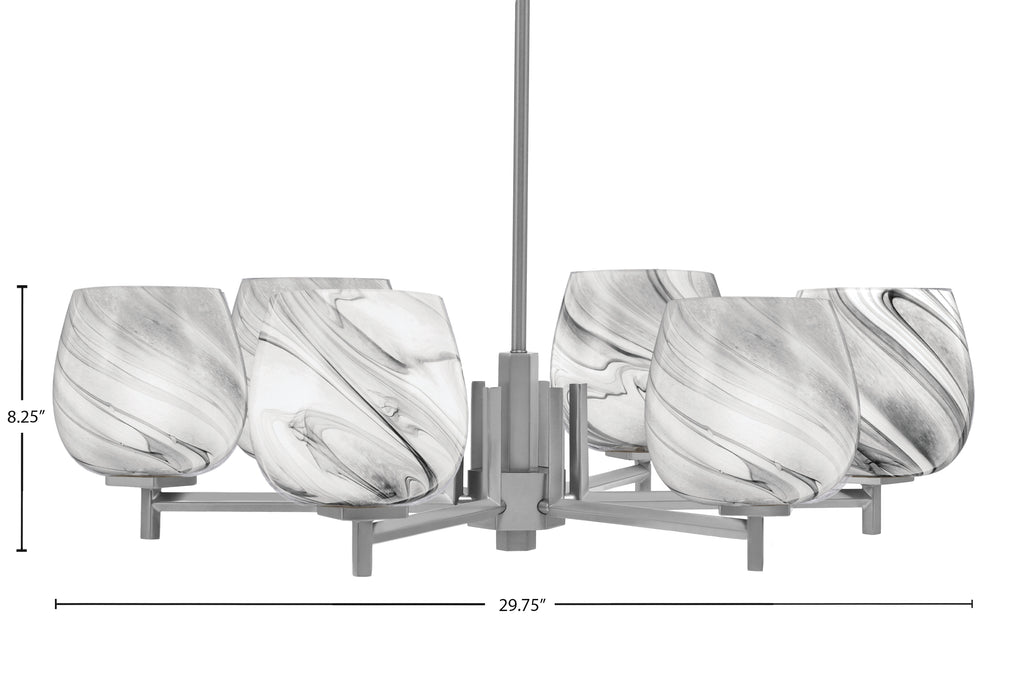 Franklin Six Light Chandelier in Graphite with Onyx Swirl Shade