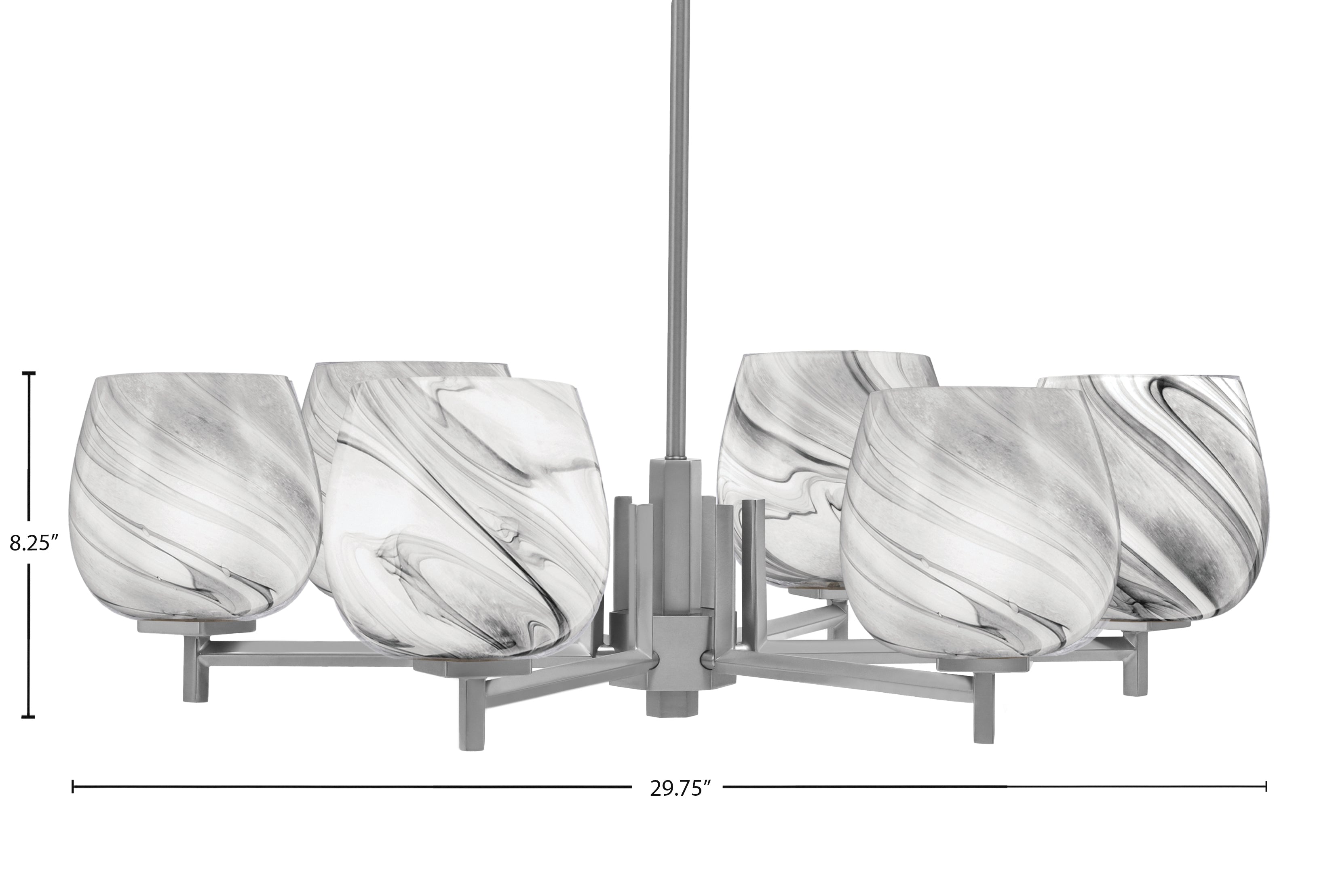 Franklin Six Light Chandelier in Graphite with Onyx Swirl Shade