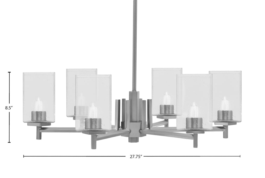 Franklin Six Light Chandelier in Graphite with Square Clear Bubble Shade