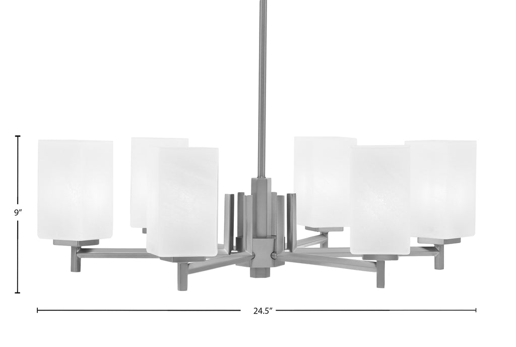 Franklin Six Light Chandelier in Graphite with Square White Marble Shade