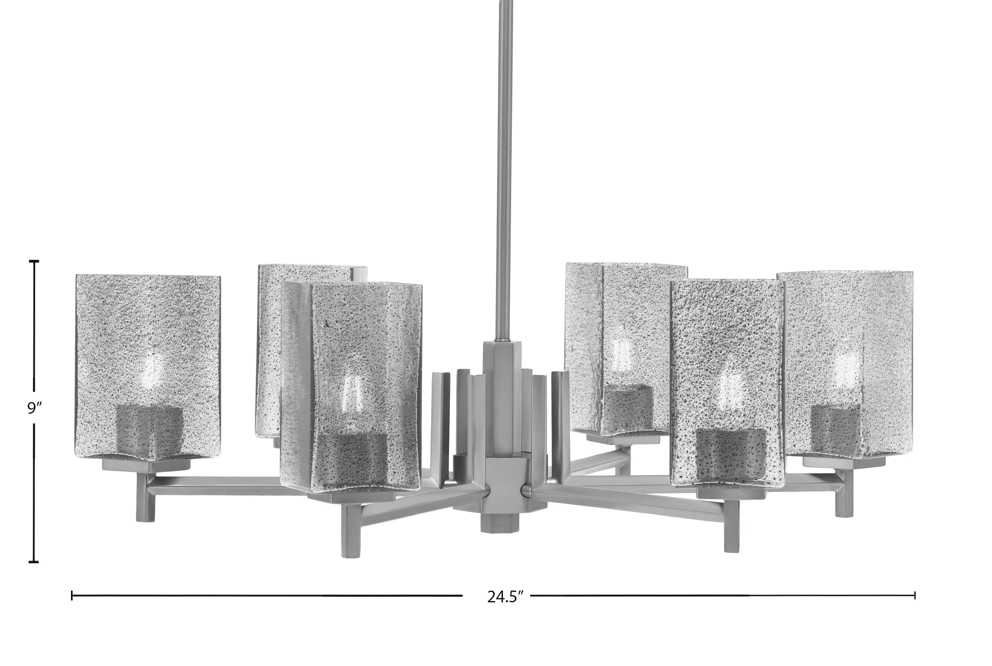 Franklin Six Light Chandelier in Graphite with Square Smoke Bubble Shade