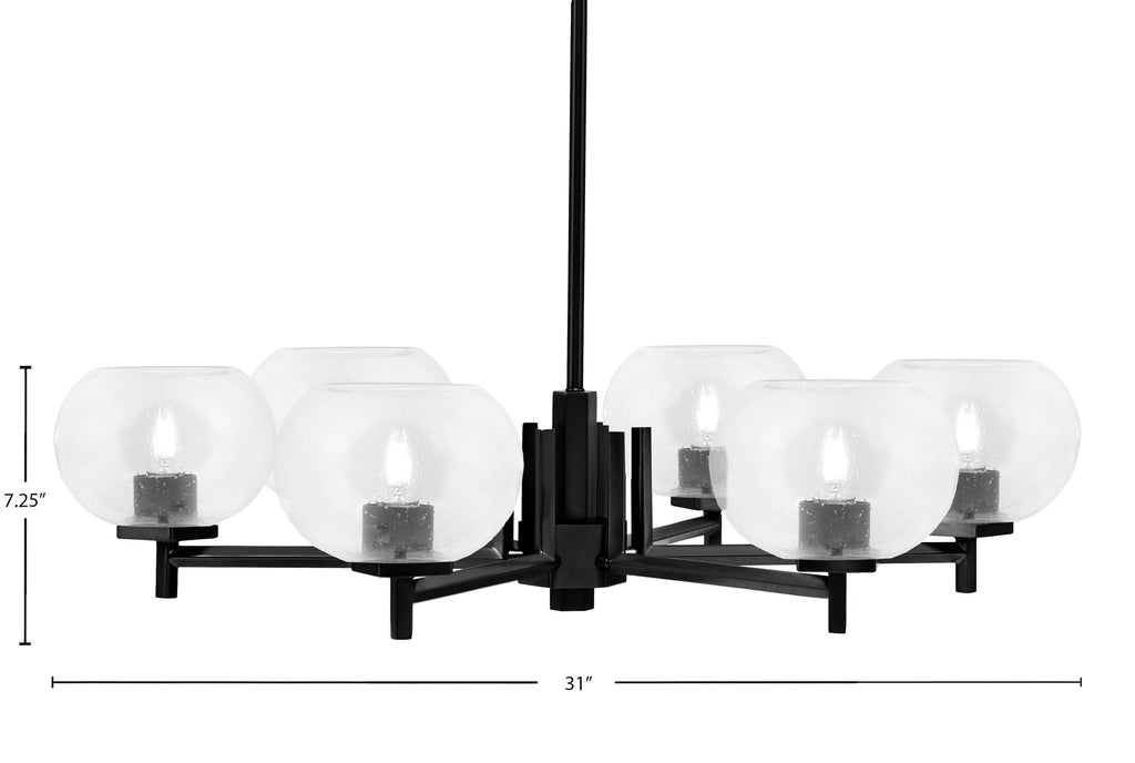 Franklin Six Light Chandelier in Matte Black with Clear Bubble Shade