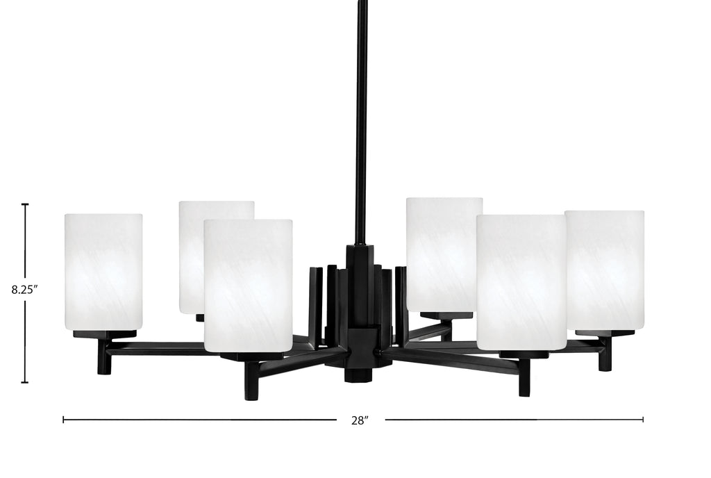 Franklin Six Light Chandelier in Matte Black with White Marble Shade