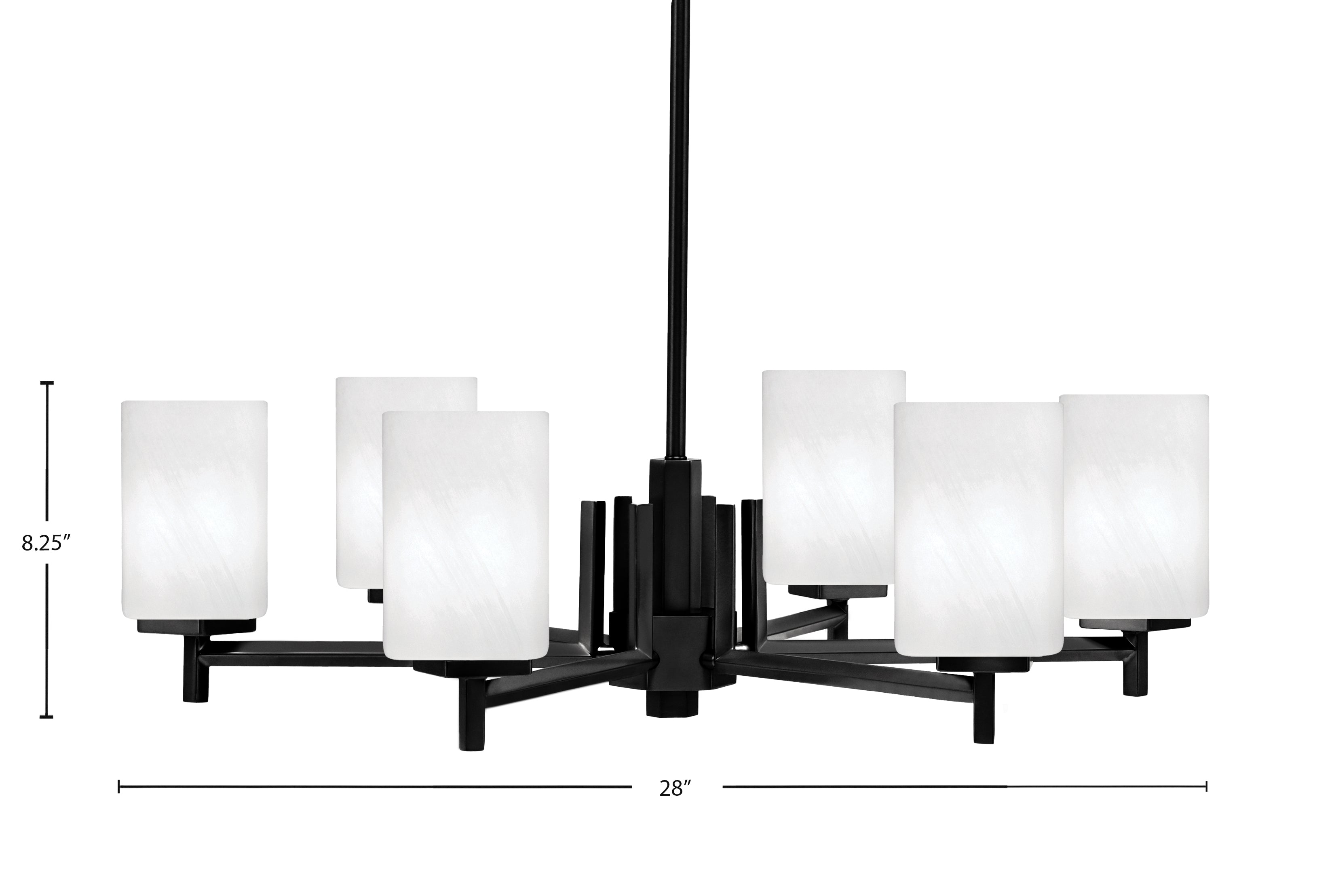 Franklin Six Light Chandelier in Matte Black with White Marble Shade