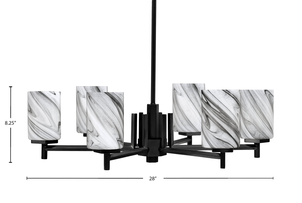 Franklin Six Light Chandelier in Matte Black with Onyx Swirl Shade