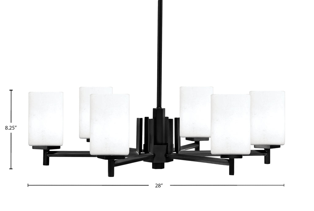 Franklin Six Light Chandelier in Matte Black with White Muslin Shade