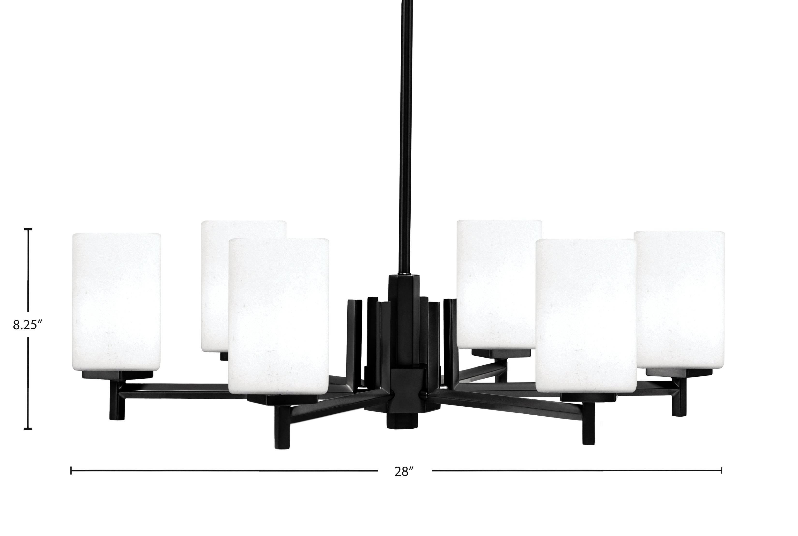 Franklin Six Light Chandelier in Matte Black with White Muslin Shade