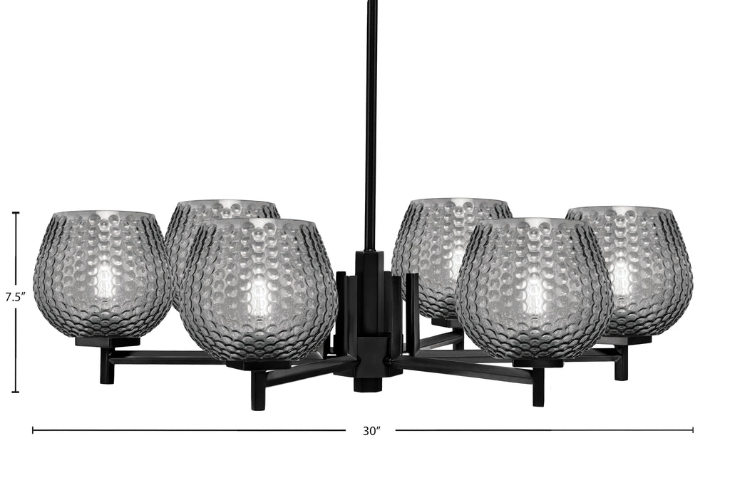 Franklin Six Light Chandelier in Matte Black with Smoke Textured Shade