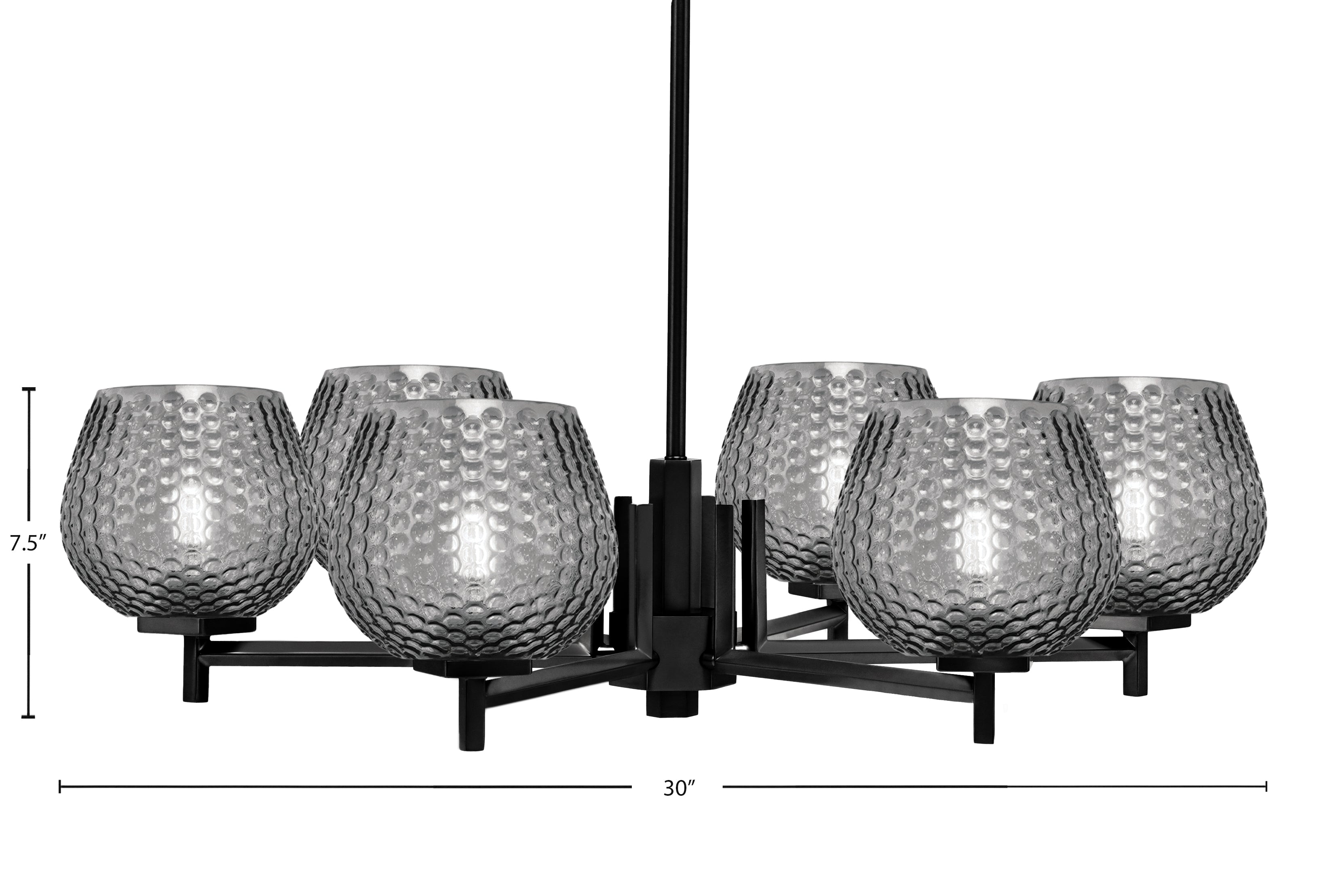 Franklin Six Light Chandelier in Matte Black with Smoke Textured Shade