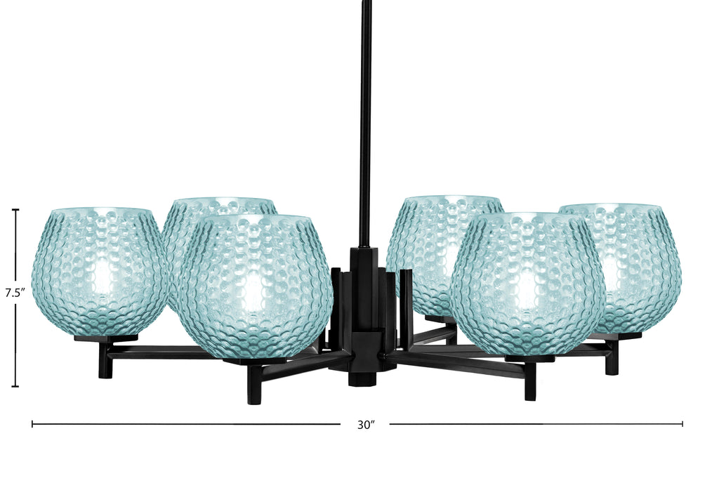 Franklin Six Light Chandelier in Matte Black with Turquoise Textured Shade