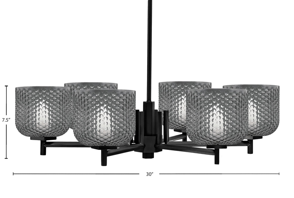 Franklin Six Light Chandelier in Matte Black with Smoke Textured Shade