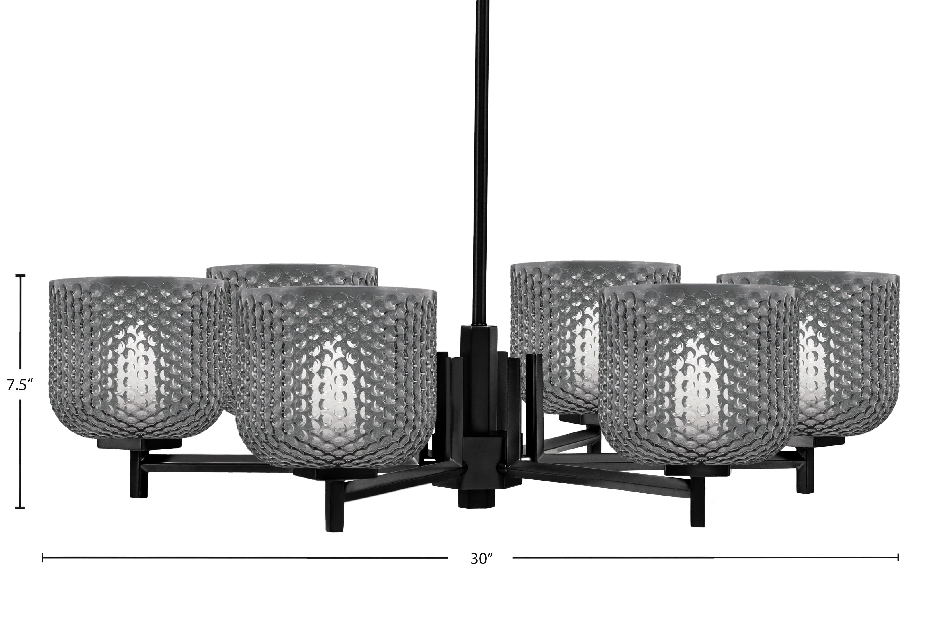 Franklin Six Light Chandelier in Matte Black with Smoke Textured Shade