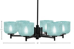 Franklin Six Light Chandelier in Matte Black with Turquoise Textured Shade
