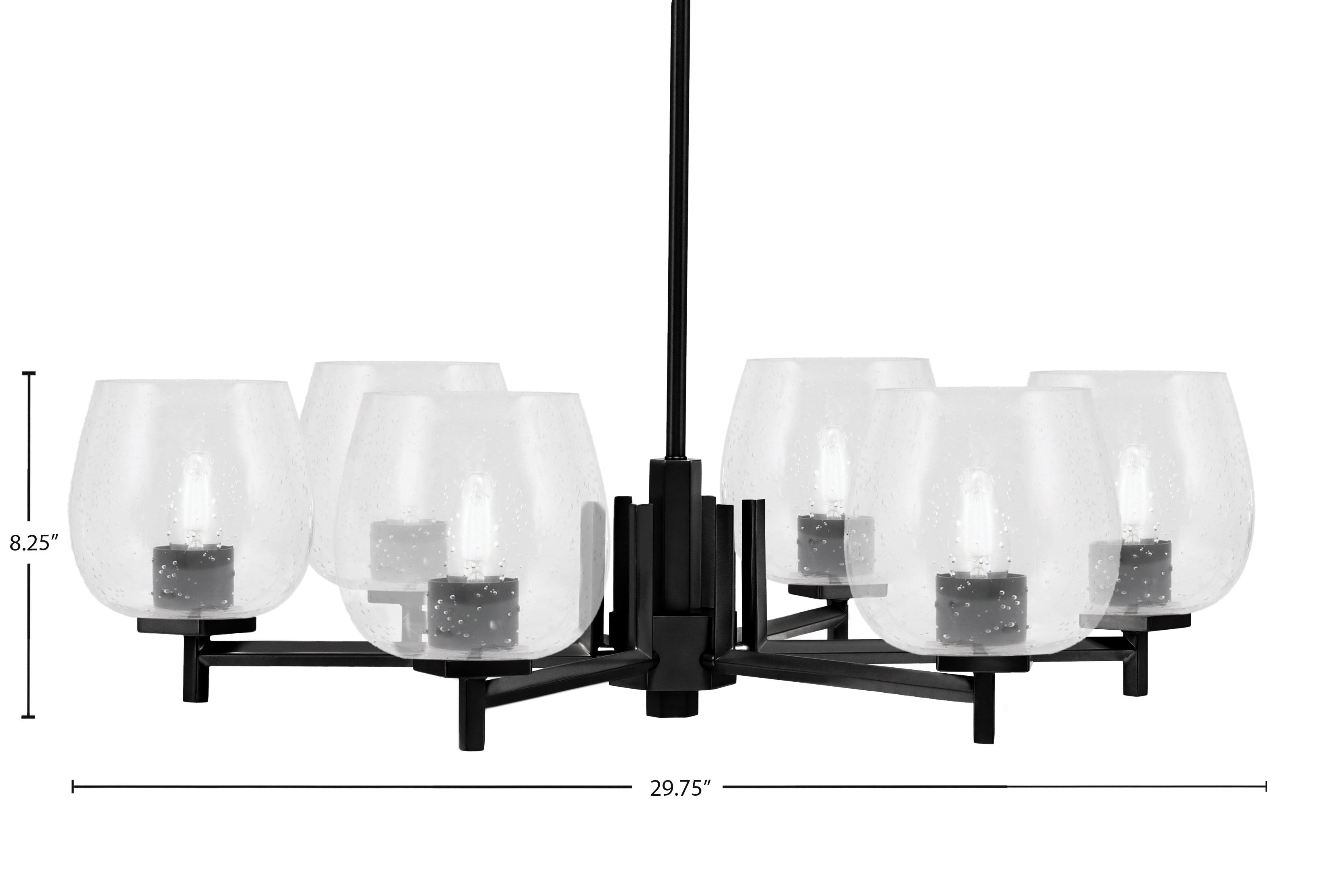 Franklin Six Light Chandelier in Matte Black with Clear Bubble Shade