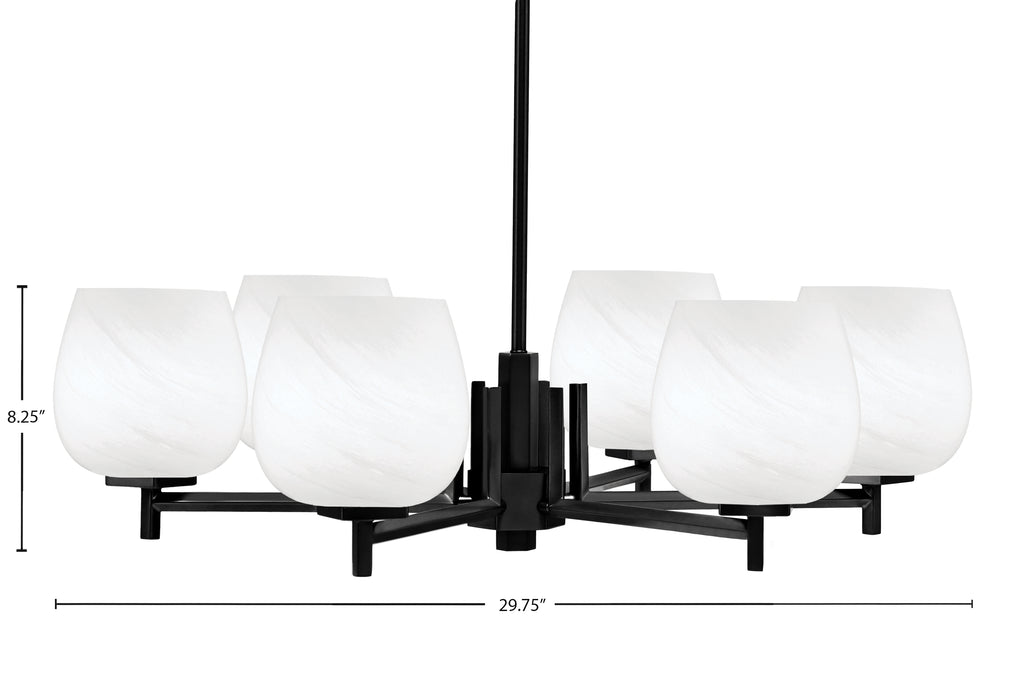 Franklin Six Light Chandelier in Matte Black with White Marble Shade