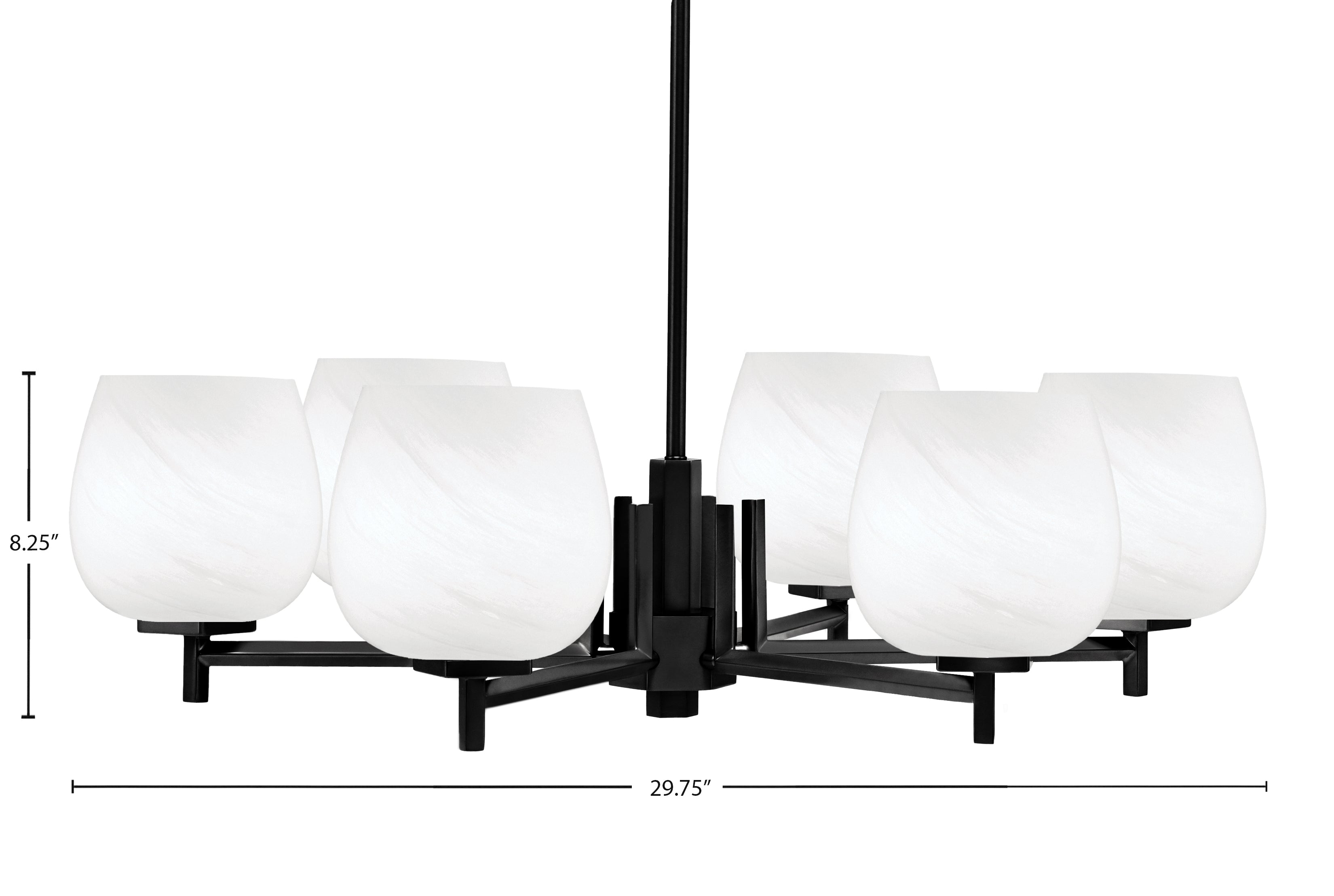 Franklin Six Light Chandelier in Matte Black with White Marble Shade