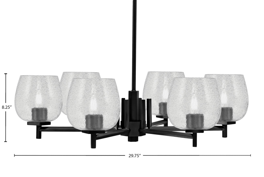 Franklin Six Light Chandelier in Matte Black with Smoke Bubble Shade