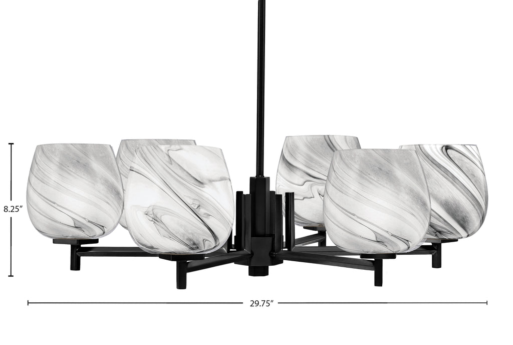 Franklin Six Light Chandelier in Matte Black with Onyx Swirl Shade