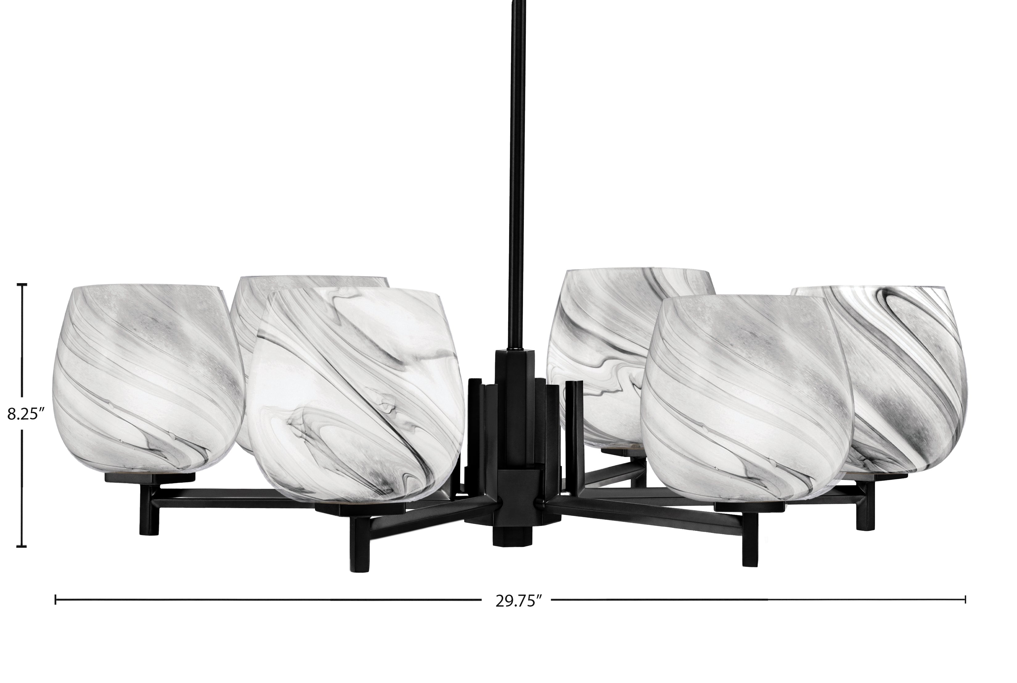 Franklin Six Light Chandelier in Matte Black with Onyx Swirl Shade