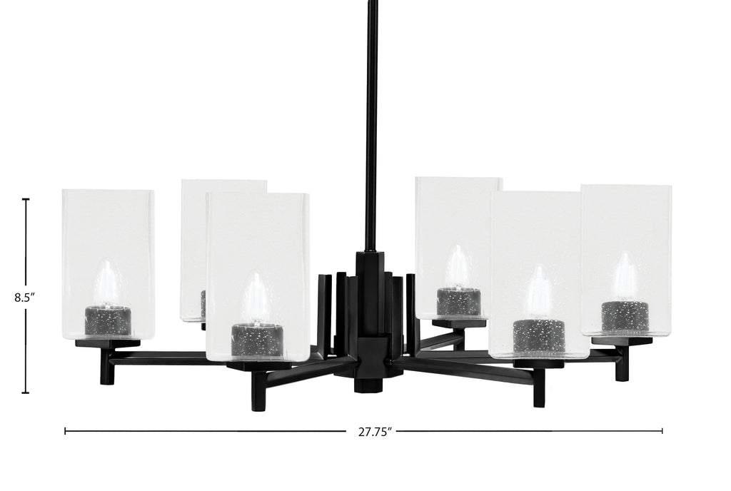 Franklin Six Light Chandelier in Matte Black with Square Clear Bubble Shade